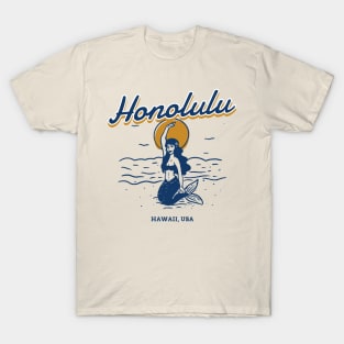 Honolulu Hawaii USA Mermaid and Ocean Waves T-Shirt